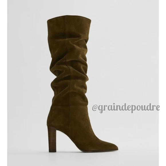 Zara | Shoes | Rare Zara Olive Green Suede Leather Slouchy  display picture 1